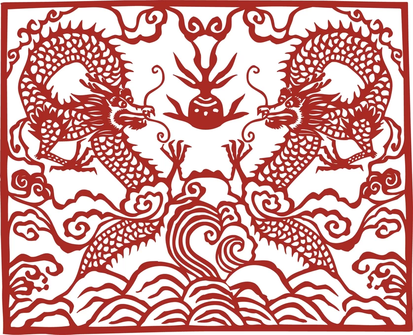 中国风中式传统喜庆民俗人物动物窗花剪纸插画边框AI矢量PNG素材【163】